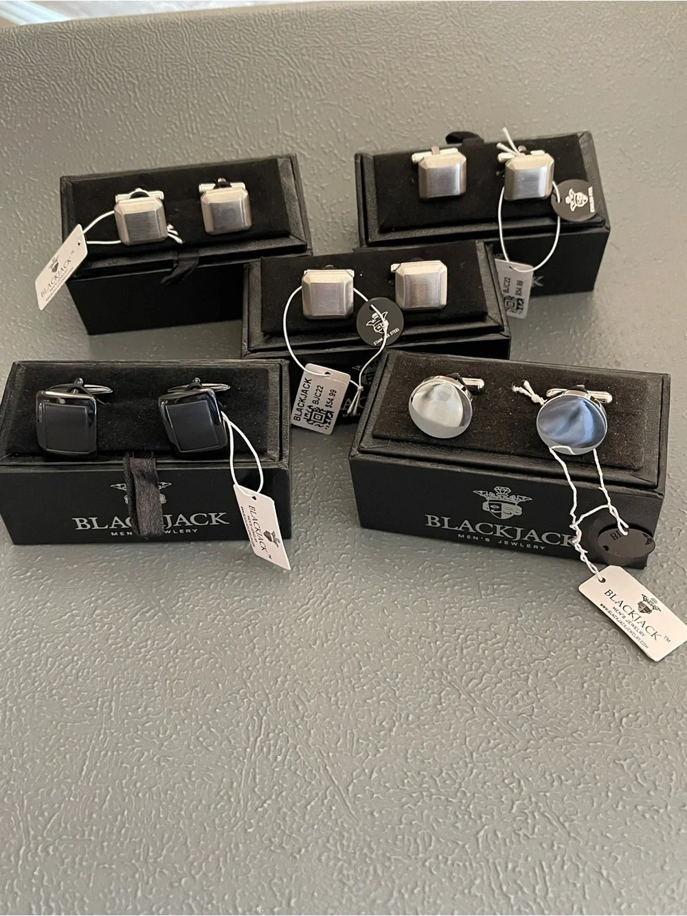 5 Pairs Black Blackjack Men’s Silver and Black Mix Cufflink Set Brand New